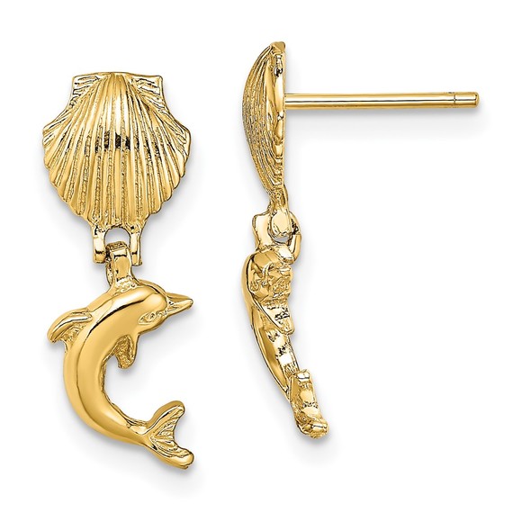 14k Yellow Gold Small Dolphin Nautical Dangle From Mini...